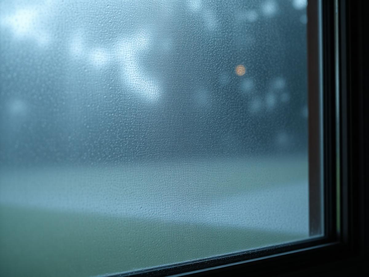 Foggy double pane window with condensation trapped between the glass panes