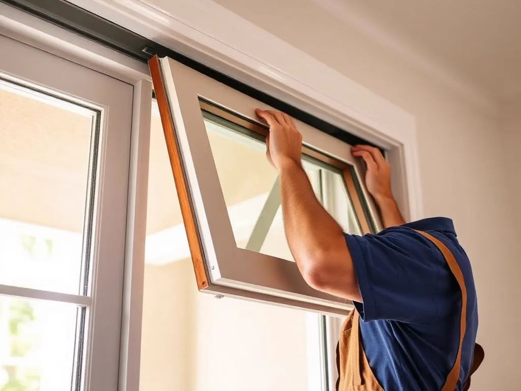 Technician lifting a sliding window sash out of its frame for servicing