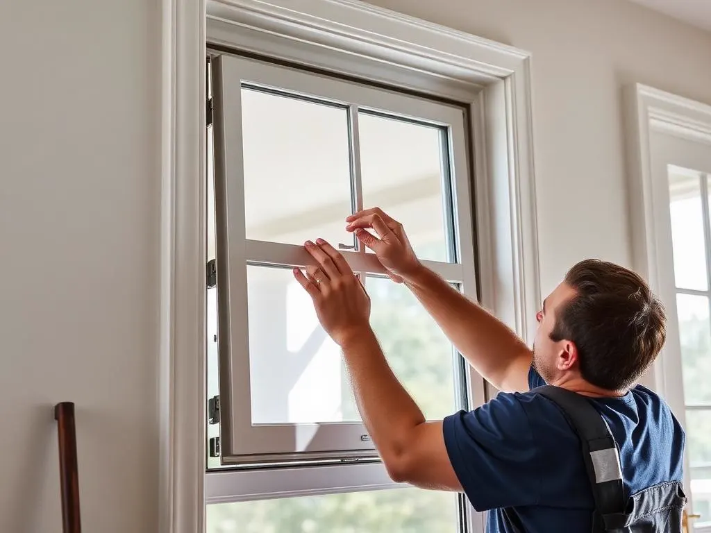 Technician testing that a repaired sash stays open at mid height after balance replacement