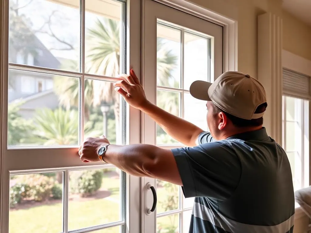 Technician turning a new crank handle to check smooth casement window operation